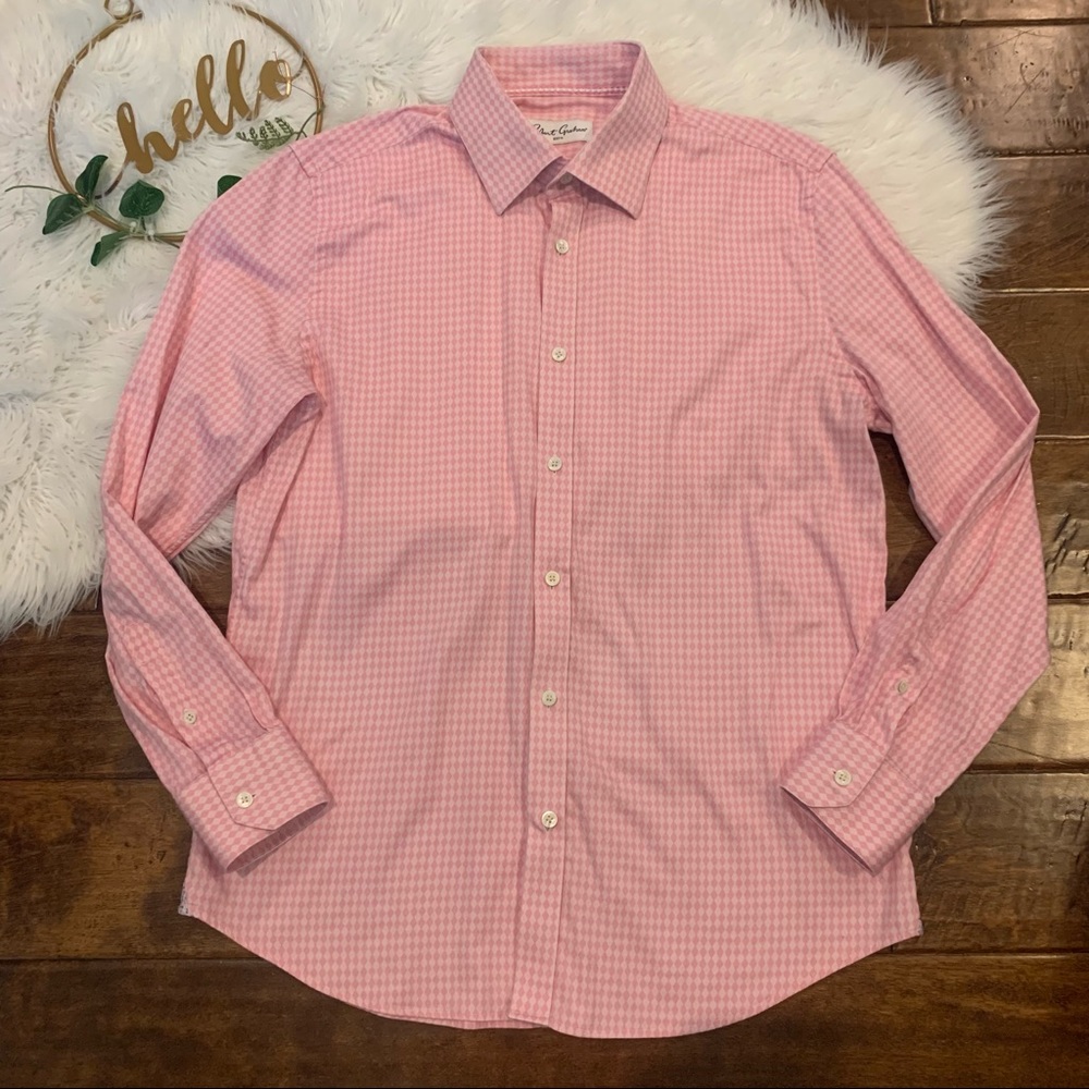 Robert Graham Men’s Shirt Pink White Diamond Print Size 42